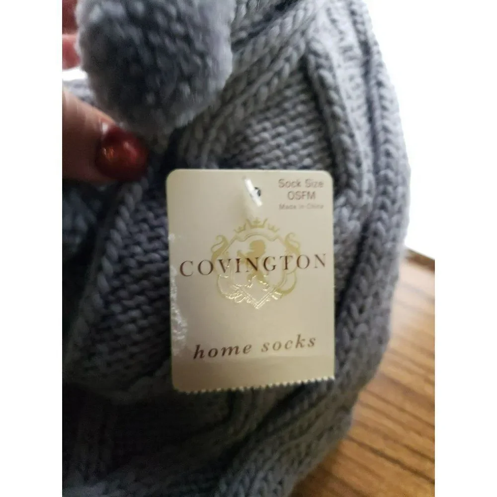 Covington‎ NWT Sears Slippers Socks Grey Gray Knit Winter Socks with Grippers
